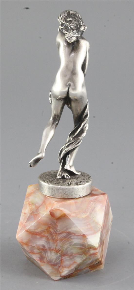 Maurice Guiraud-Rivière (1887-1947). A silvered bronze figure of a semi-clad woman, total height 8.5in.